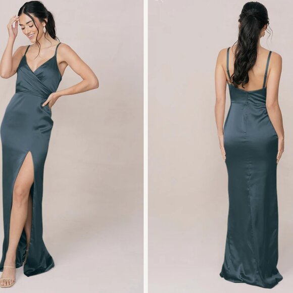 Revelry Rava Satin Bridesmaid Dress - Eucalyptus size 6 - New with tags - Picture 1 of 4